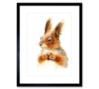 Artery8 Wall Art Print Squirrel Watercolour with Nut Art Framed 9x7 inch in Black | Size: W7" x H9" Artery8 Black W7" x H9"