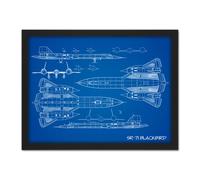 Artery8 Wall Art Print SR-71 Blackbird Habu US Aircraft Spy Plane Blue Plan Large Framed Wall Décor Art in Light Oak | Size: W18" x H24" Artery8 Light Oak W18" x H24"