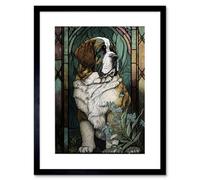 Artery8 Wall Art Print St Bernard Dog With Silvery Lupine Flowers Modern Art Nouveau Artwork Framed 9X7 Inch