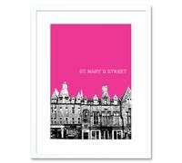 Artery8 Wall Art Print St Mary Street Edinburgh Scotland Landmark Pink Framed Art in White | Size: W7" x H9" Artery8 White W7" x H9"
