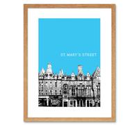 Artery8 Wall Art Print St Mary Street Edinburgh Scotland Landmark Sky Blue Framed Art in Beige | Size: W7" x H9" Artery8 Beige W7" x H9"