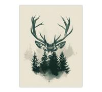 Artery8 Wall Art Print Stag Head & Pine Trees Forest Design Poster in Green | Size: W24" x H32" Artery8 Green W24" x H32"