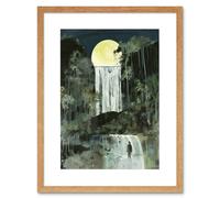 Artery8 Wall Art Print Standing on a Waterfall Under the Moonlight Artwork Framed 9X7 Inch in Beige | Size: W7" x H9" Artery8 Beige W7" x H9"