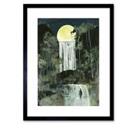 Artery8 Wall Art Print Standing on a Waterfall Under the Moonlight Artwork Framed 9X7 Inch in Black | Size: W7" x H9" Artery8 Black W7" x H9"