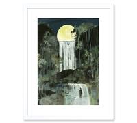 Artery8 Standing on a Waterfall Under the Moonlight Artwork Framed Wall Art Print 9X7 Inch