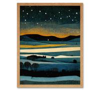 Artery8 Wall Art Print Star Filled Twilight Landscape Painting Art Framed in Light Oak | Size: W12" x H16" Artery8 Light Oak W12" x H16"