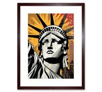 Artery8 Wall Art Print Statue of Liberty Comic Book Style Black Red Yellow New York City Skyscraper Artwork Framed 9X7 Inch in Brown | Size: W7" x H9" Artery8 Brown W7" x H9"