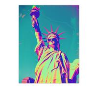Wall Art Print Statue of Liberty Sunglasses Vibrant Neon Design Poster Artery8 Blue W24 inch x H32 inch