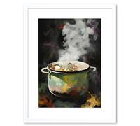 Artery8 Wall Art Print Steam Rising from a Simmering Vegetable Soup Pot Artwork Framed 9X7 Inch in White | Size: W7" x H9" Artery8 White W7" x H9"