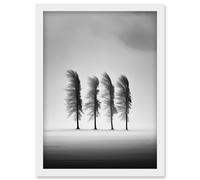 Wall Art Print Still Holding Strong Black and White Winter Landscape Photograph Wind Blowing on a Row of Cypress Hills Artwork Framed A4 Artery8 White A4