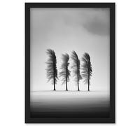 Wall Art Print Still Holding Strong Black and White Winter Landscape Photograph Wind Blowing on a Row of Cypress Hills Artwork Framed A4 Artery8 Black A4