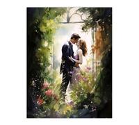 Artery8 Wall Art Print Stolen Kiss Watercolour Painting Secret Garden Lovers Kissing Among Flowers Bedroom Art Poster in Green | Size: W24" x H32" Artery8 Green W24" x H32"