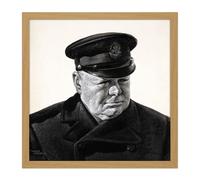 Artery8 Wall Art Print Stone Portrait UK Prime Minister Winston Churchill Painting Square Framed Picture 16X16 Inch in Light Oak | Size: W16" x H16" Artery8 Light Oak W16" x H16"