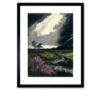 Artery8 Wall Art Print Storm Clouds At Scottish Meadow With Heather Shrub Artwork Framed 9X7 Inch