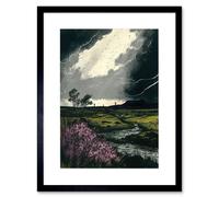 Artery8 Wall Art Print Storm Clouds At Scottish Meadow With Heather Shrub Artwork Framed 9X7 Inch