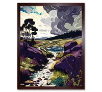 Artery8 Wall Art Print Stormy Clouds over Stream Wild Scottish Landscape Art Framed in Brown | Size: W12" x H16" Artery8 Brown W12" x H16"