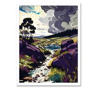 Artery8 Wall Art Print Stormy Clouds over Stream Wild Scottish Landscape Art Framed in White | Size: W12" x H16" Artery8 White W12" x H16"