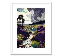 Artery8 Wall Art Print Stormy Clouds over Stream Wild Scottish Landscape Artwork Framed 9X7 Inch in White | Size: W7" x H9" Artery8 White W7" x H9"