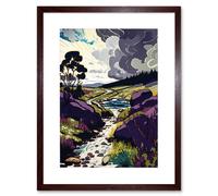 Artery8 Wall Art Print Stormy Clouds over Stream Wild Scottish Landscape Artwork Framed 9X7 Inch in Brown | Size: W7" x H9" Artery8 Brown W7" x H9"