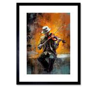 Artery8 Wall Art Print Street Musician Playing Jazz Music on his Violin Artwork Framed 9X7 Inch in Black | Size: W7" x H9" Artery8 Black W7" x H9"