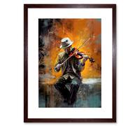 Artery8 Wall Art Print Street Musician Playing Jazz Music on his Violin Artwork Framed 9X7 Inch in Brown | Size: W7" x H9" Artery8 Brown W7" x H9"