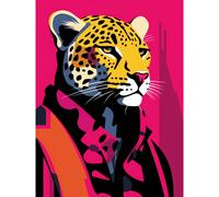 Wall Art Print Strong Leopard in Suit Bold Artwork Orange Pop Art Hot Pink Vibrant Portrait Poster Artery8 Pink W24 inch x H32 inch