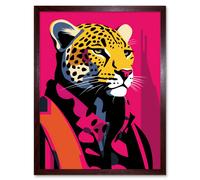 Artery8 Wall Art Print Strong Leopard in Suit Bold Artwork Orange Pop Art Hot Pink Vibrant Portrait Art Framed in Brown | Size: W12" x H16" Artery8 Brown W12" x H16"