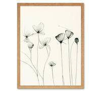 Artery8 Wall Art Print Stylish Flower Line Drawing With Black Ink Art Framed in Light Oak | Size: W12" x H16" Artery8 Light Oak W12" x H16"