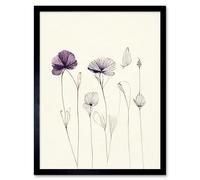 Artery8 Wall Art Print Stylish Minimalist Flower Line Drawing With Purple Ink Art Framed in Black | Size: W12" x H16" Artery8 Black W12" x H16"
