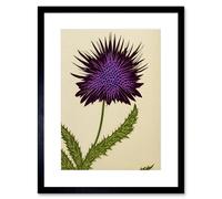 Artery8 Wall Art Print Stylized Modern Purple Scottish Thistle Flower Artwork Framed 9X7 Inch