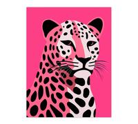 Artery8 Stylized Pink Black Leopard Bold Vibrant Risograph Screenprint Artwork Painting Extra Large XL Wall Art Poster Print