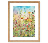 Artery8 Summer Wild Flower Blossom Meadow Folk Art Artwork Framed Print Wall Art 9X7 Inch