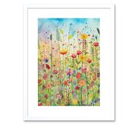 Artery8 Wall Art Print Summer Wild Flower Blossom Meadow Folk Artwork Framed 9X7 Inch in White | Size: W7" x H9" Artery8 White W7" x H9"