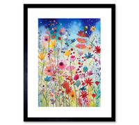 Artery8 Wall Art Print Summer Wildflower Meadow Folk Artwork Framed 9X7 Inch