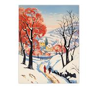 Artery8 Wall Art Print Sunny Winter Day Village Countryside Road Poster Picture in White | Size: W12" x H16" Artery8 White W12" x H16"
