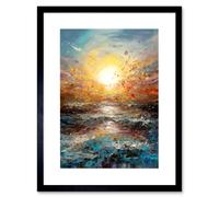 Artery8 Wall Art Print Sunrise at Sea Abstract Seascape Splatter Artwork Framed 9X7 Inch in Black | Size: W7" x H9" Artery8 Black W7" x H9"