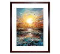 Artery8 Wall Art Print Sunrise at Sea Abstract Seascape Splatter Artwork Framed 9X7 Inch in Brown | Size: W7" x H9" Artery8 Brown W7" x H9"