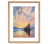 Artery8 Wall Art Print Sunrise Atmospheric Clouds Over Mono Lake Mountain Lakeside Landscape Modern Watercolour Painting Artwork Framed 9X7 Inch Artery8 Beige W7" x H9"