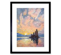 Artery8 Wall Art Print Sunrise Atmospheric Clouds Over Mono Lake Mountain Lakeside Landscape Modern Watercolour Painting Artwork Framed 9X7 Inch Artery8 Black W7" x H9"