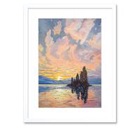 Artery8 Wall Art Print Sunrise Atmospheric Clouds Over Mono Lake Mountain Lakeside Landscape Modern Watercolour Painting Artwork Framed 9X7 Inch Artery8 White W7" x H9"