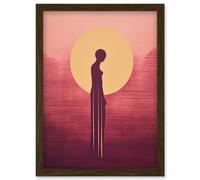 Wall Art Print Sunrise Solitude Minimalist Artwork Plum Pink Gold African Woman Silhouette in Golden Sun Halo Artwork Framed A4 Artery8 Brown A4