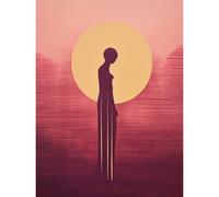 Wall Art Print Sunrise Solitude Minimalist Artwork Plum Pink Gold African Woman Silhouette in Golden Sun Halo Poster Artery8 Pink W24 inch x H32 inch
