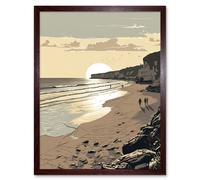 Artery8 Wall Art Print Sunrise Walk on Filey Beach Coastal Art Framed in Brown | Size: W12" x H16" Artery8 Brown W12" x H16"