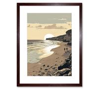 Artery8 Wall Art Print Sunrise Walk on Filey Beach Coastal Artwork Framed 9X7 Inch in Brown | Size: W7" x H9" Artery8 Brown W7" x H9"