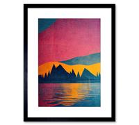 Artery8 Wall Art Print Sunset at Lakeside Modern Colourful Pop Art Design Artwork Framed 9X7 Inch in Black | Size: W7" x H9" Artery8 Black W7" x H9"