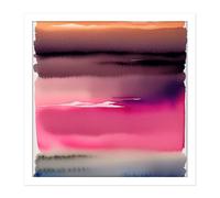 Artery8 Wall Art Print Sunset Lake Abstract Watercolour Soft Gradient Square Framed Picture 16X16 Inch in White | Size: W16" x H16" Artery8 White W16" x H16"