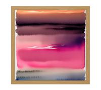 Artery8 Wall Art Print Sunset Lake Abstract Watercolour Soft Gradient Square Framed Picture 16X16 Inch in Light Oak | Size: W16" x H16" Artery8 Light Oak W16" x H16"