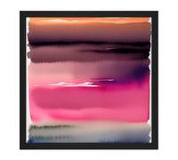 Artery8 Wall Art Print Sunset Lake Abstract Watercolour Soft Gradient Square Framed Picture 16X16 Inch in Black | Size: W16" x H16" Artery8 Black W16" x H16"