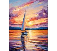 Wall Art Print Sunset Sailing Vibrant Oil Painting Orange Purple Blue Bathroom Artwork Sail Boat Seascape Poster Artery8 Orange W18 inch x H24 inch