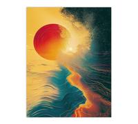 Artery8 Wall Art Print Sunset Waves Surreal Seascape Abstract Painting Poster in Yellow | Size: W12" x H16" Artery8 Yellow W12" x H16"